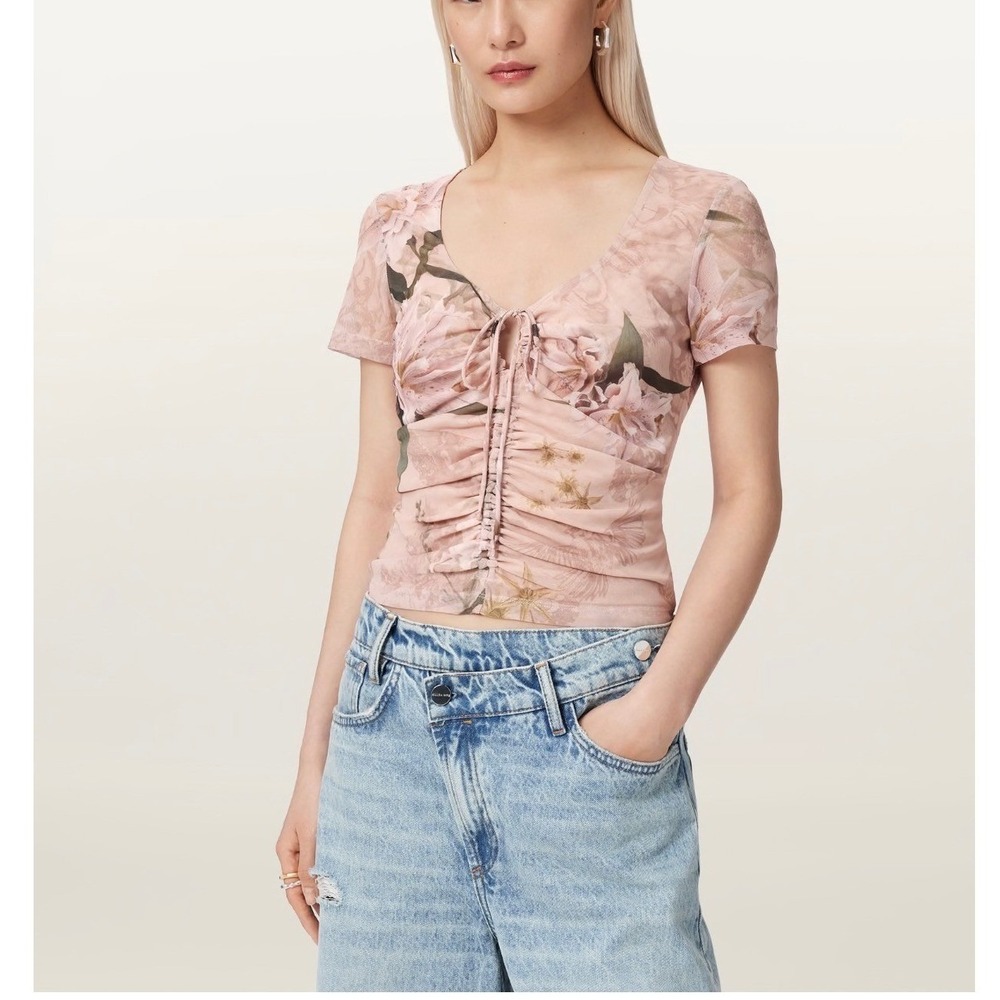 NWOT AllSaints Gabby Floral Mesh Top Y2K Fairy Grunge Coquette Balletcore XSmall